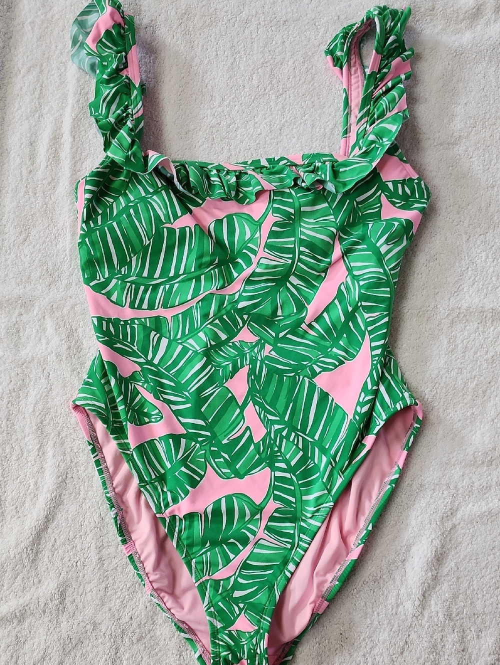 Lilly Pulitzer Women's Green Leaf Print One-Piece Swimsuit Size 10 Preowned